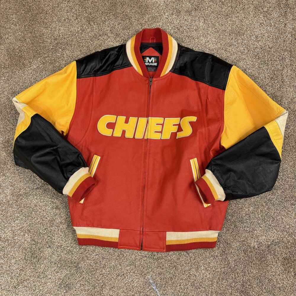 VTG 90s Mirage Kansas City Chiefs KC NFL Leather Jacket Mens M Heavy Winter Coat